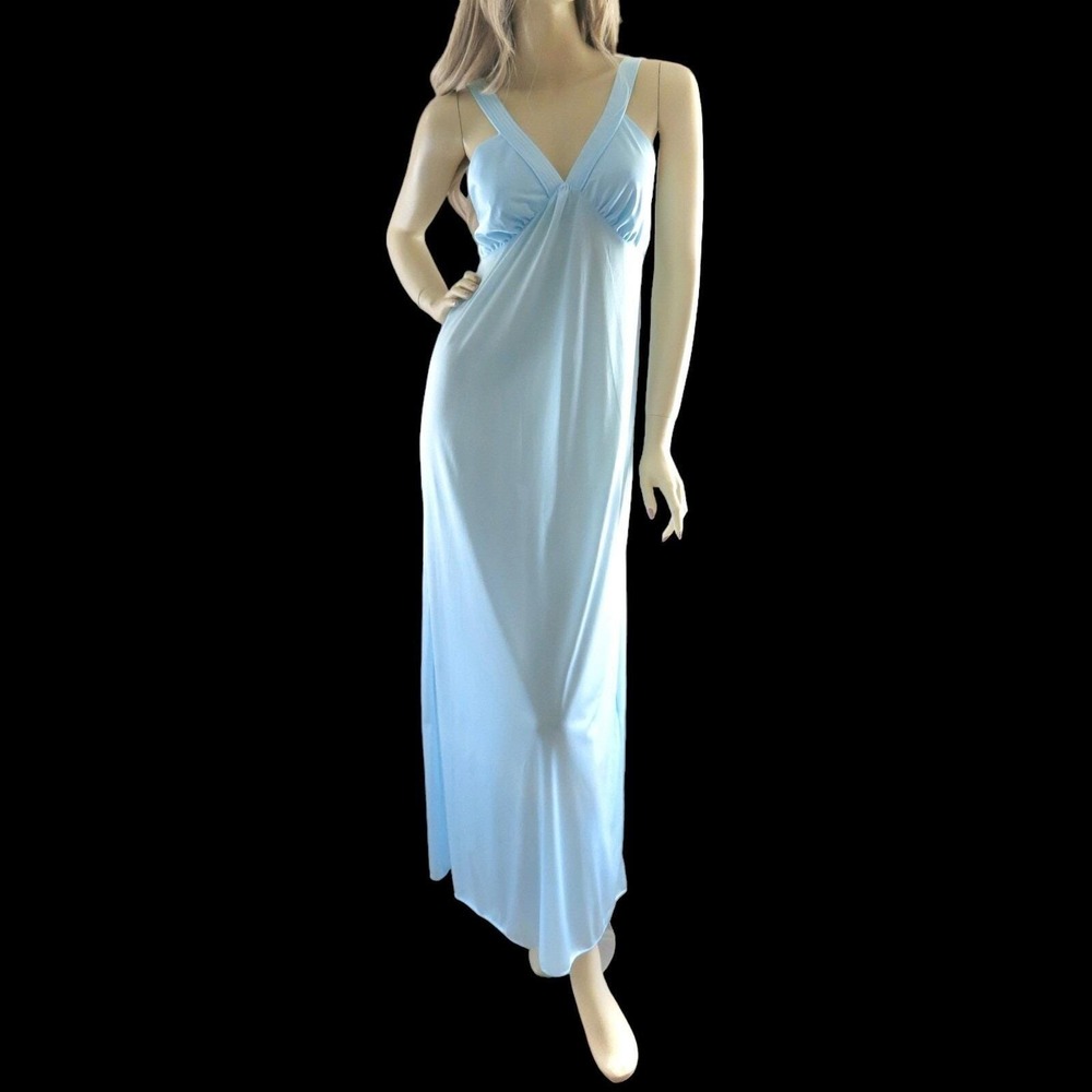 Vtg 70s Sky Blue Gown Empire Waist M Ethereal Archival Romantic Dreamy Aesthetic